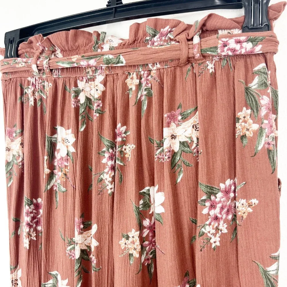 AMERICAN EAGLE Brown Floral Pencil High Rise Casual Paper Bag Waist Pants SMALL - Picture 6 of 10